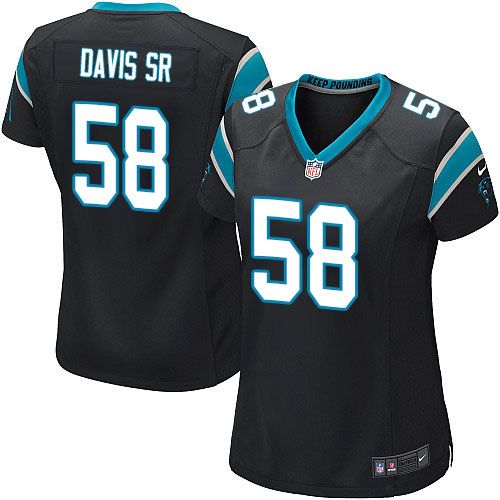 Nike Panthers #58 Thomas Davis Sr Black Team Color Women's Stitched NFL Elite Jersey - Click Image to Close